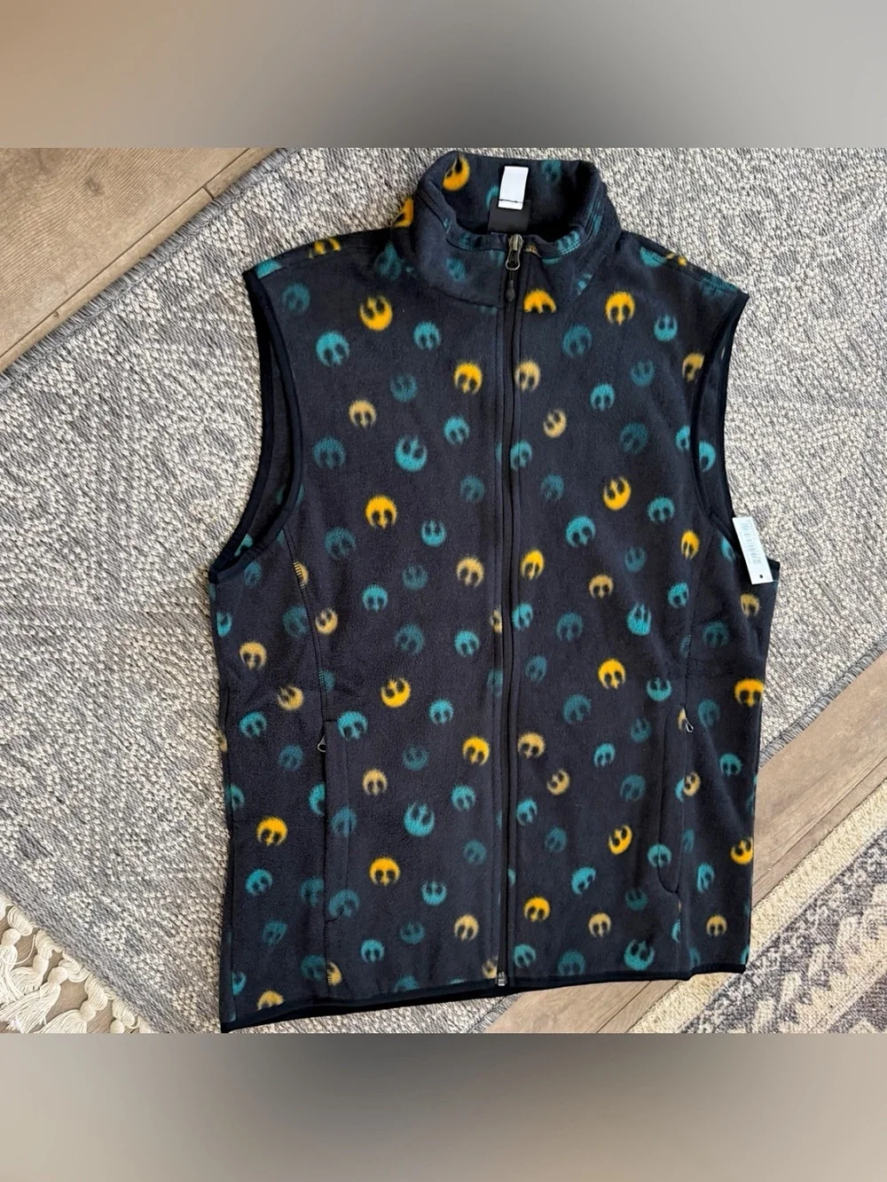 New Disney Star Wars Rebel Polar Fleece Zip Vest Adult Size Medium Allover Logo